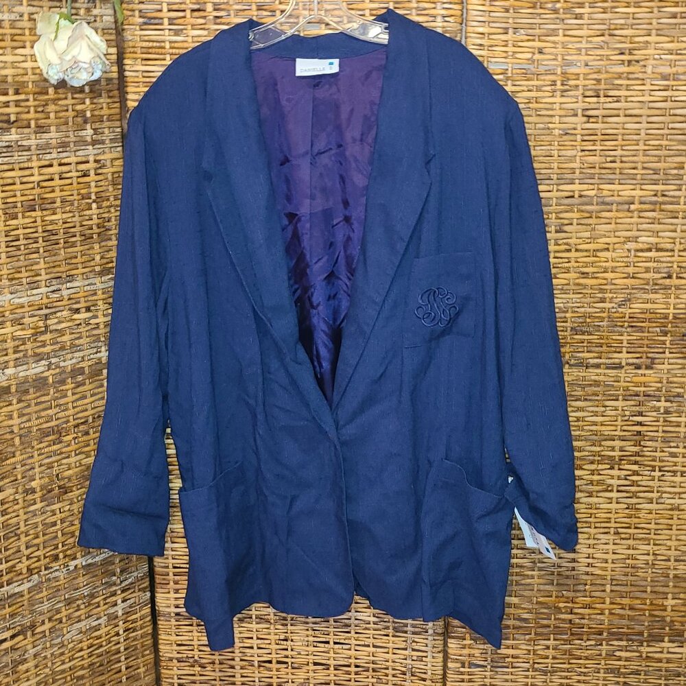 DANIELLE B Women's Light Jacket Plus Sz 3X Rayon Blue Pockets Made In USA NWT